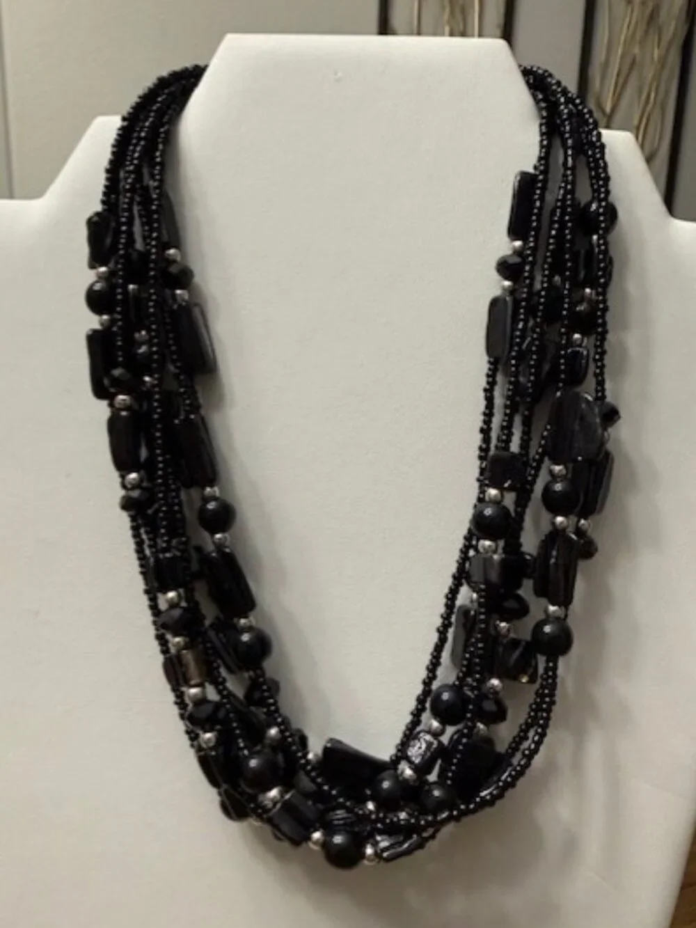 Black Multi-Strand Beaded Necklace